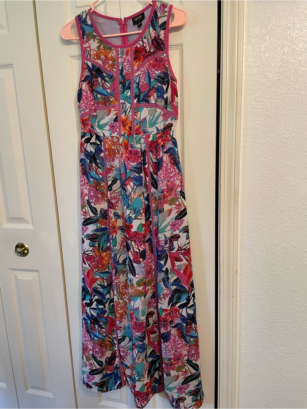 Nicole Miller Floral Maxi Dress in Pink, Blue, Teal